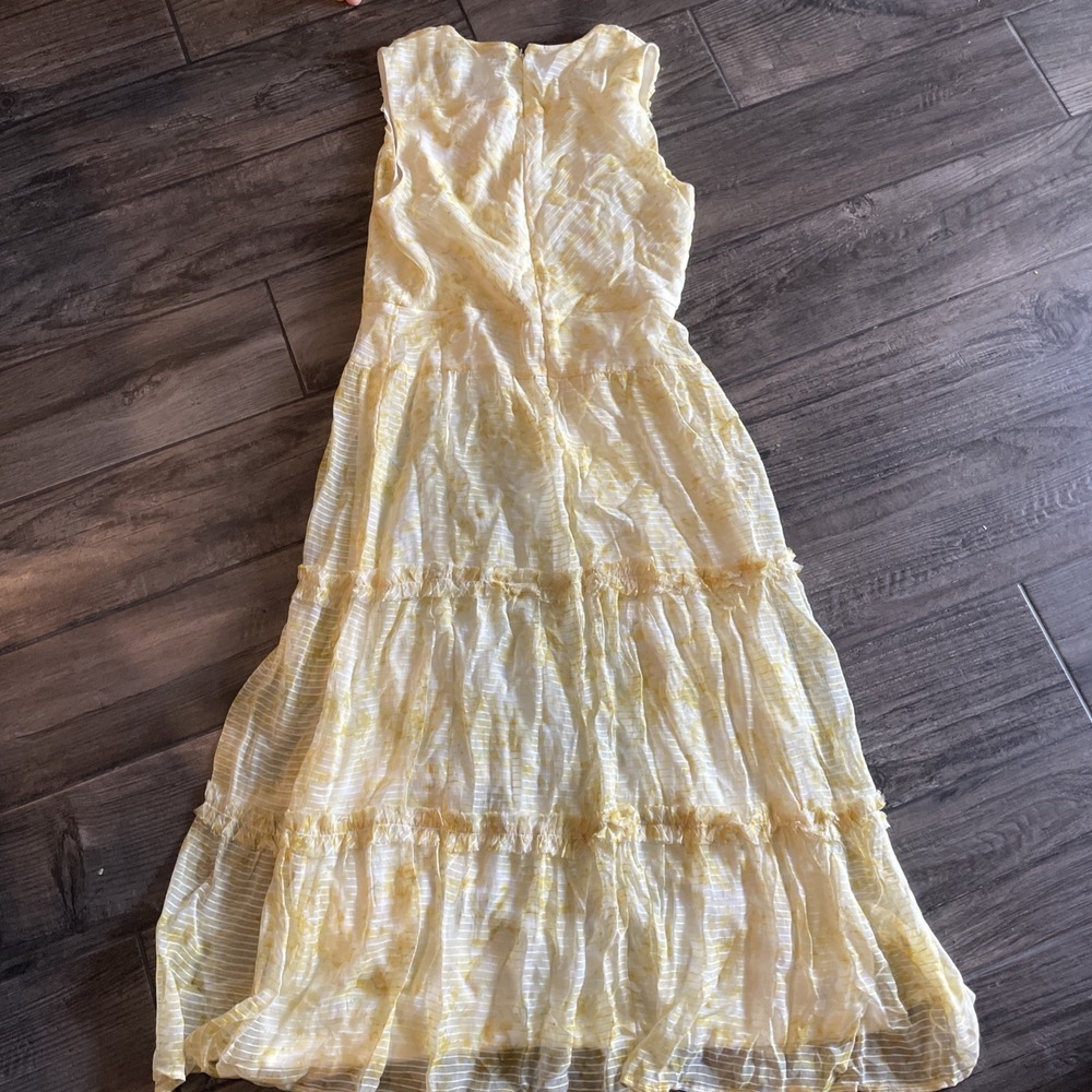 Lauren Ralph Lauren Black Label Yellow & White Sheer Smock Dress Tiered Slvls 4P - Picture 7 of 10